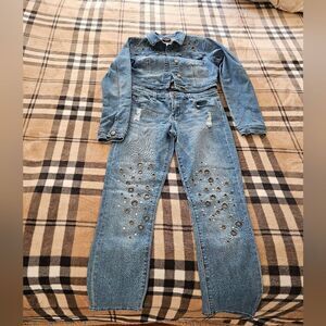 Distressed Denim Jacket and Jeans Set